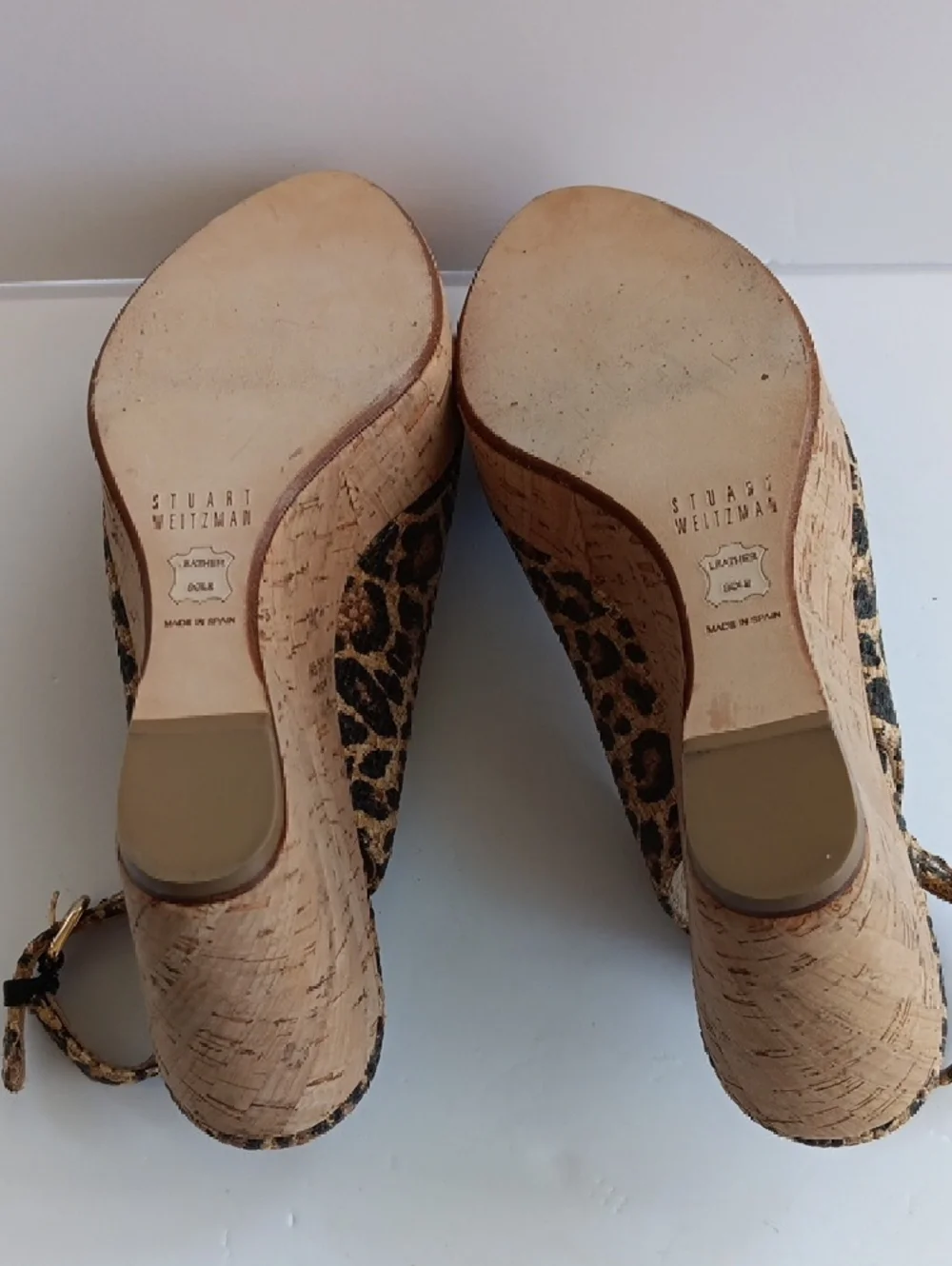 Stuart Weitzman"Jean" Leopard Print Cork Wedge Slingbacks Peep-toe 6.5 M( EUC) - Picture 4 of 16